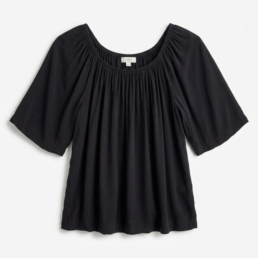 LOFT Off The Shoulder Blouse Black Short Sleeve Relaxed Fit Womens Small